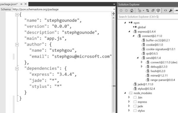 Fig. 3.11  Configuration des dépendances d’une application Node.js via un fichier package.json